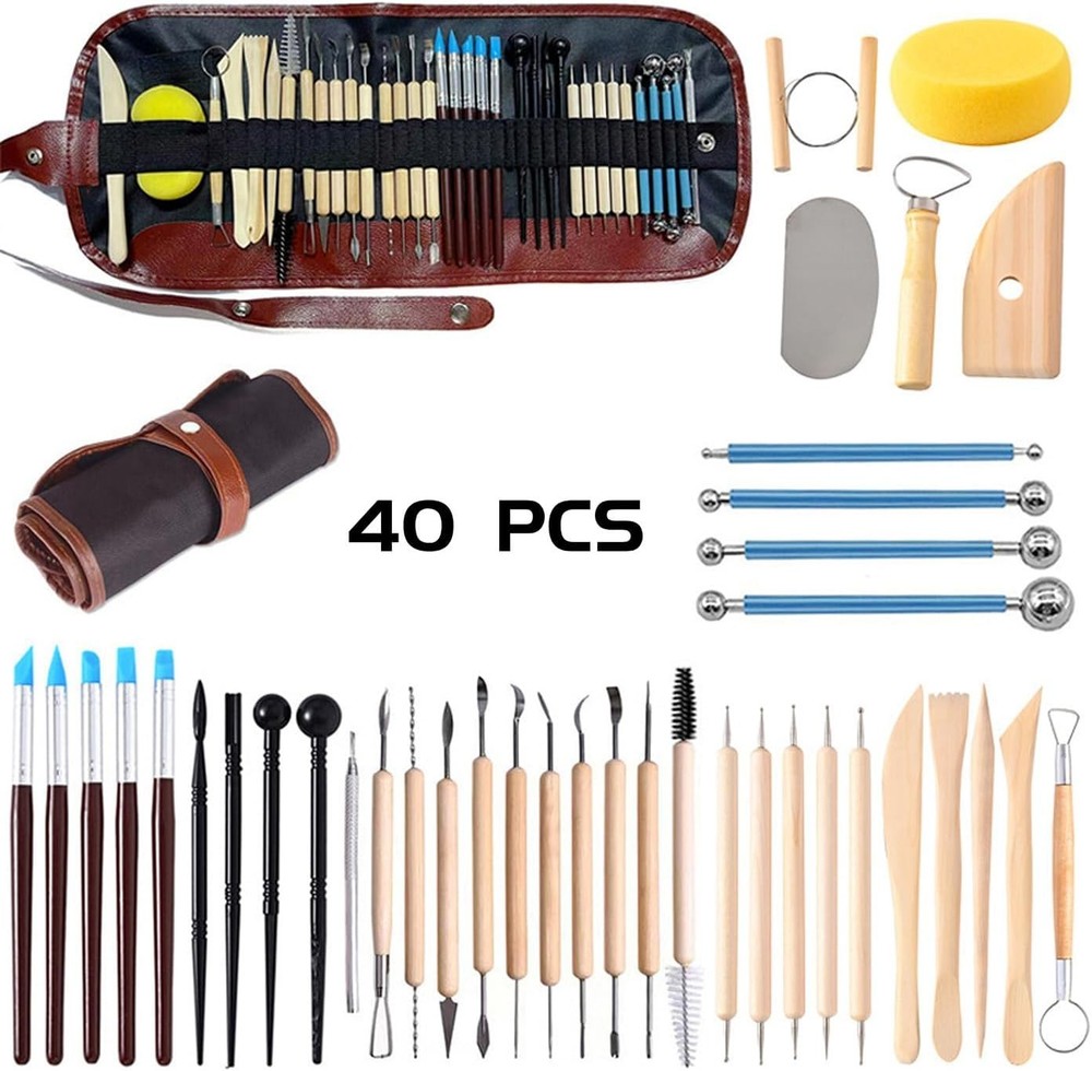 Creative 10LB Natural Modeling Clay + 40 Durable Tools for Pottery Lovers