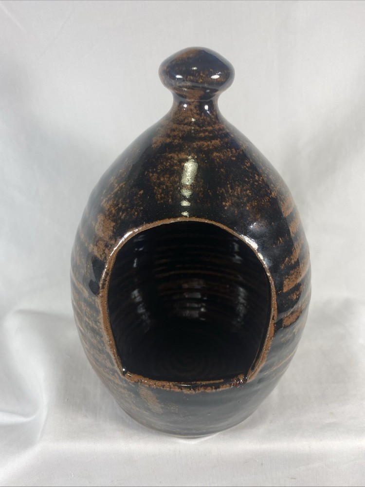 Rustic Brown Stoneware Salt Pig - 8" tall
