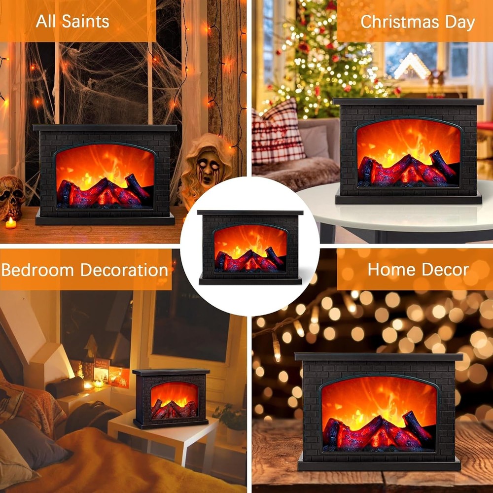 Portable LED Fireplace Lantern with Realistic Flame Effect - Battery Operated