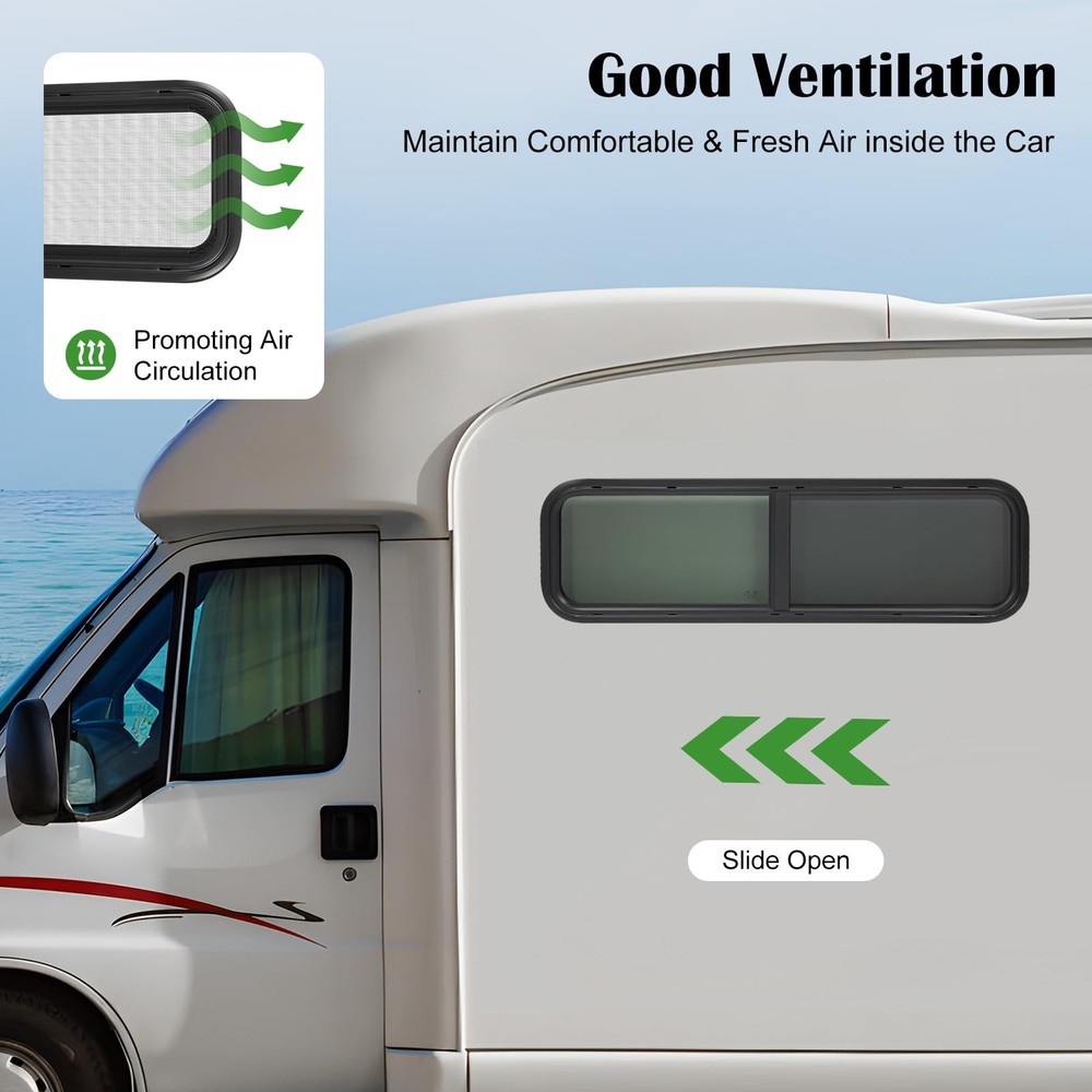 RV Window 42W x 12H 黑色长方形替换件带安装装饰环