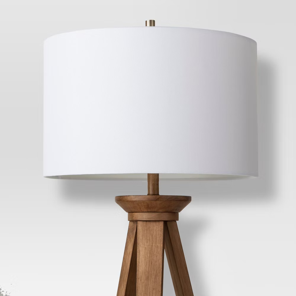 Oak Wood Tripod Floor Lamp Brass - Threshold