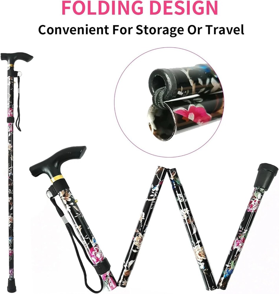 Folding Cane, 5-level Adjustable Height Lightweight Portable Foldable Walking Ca