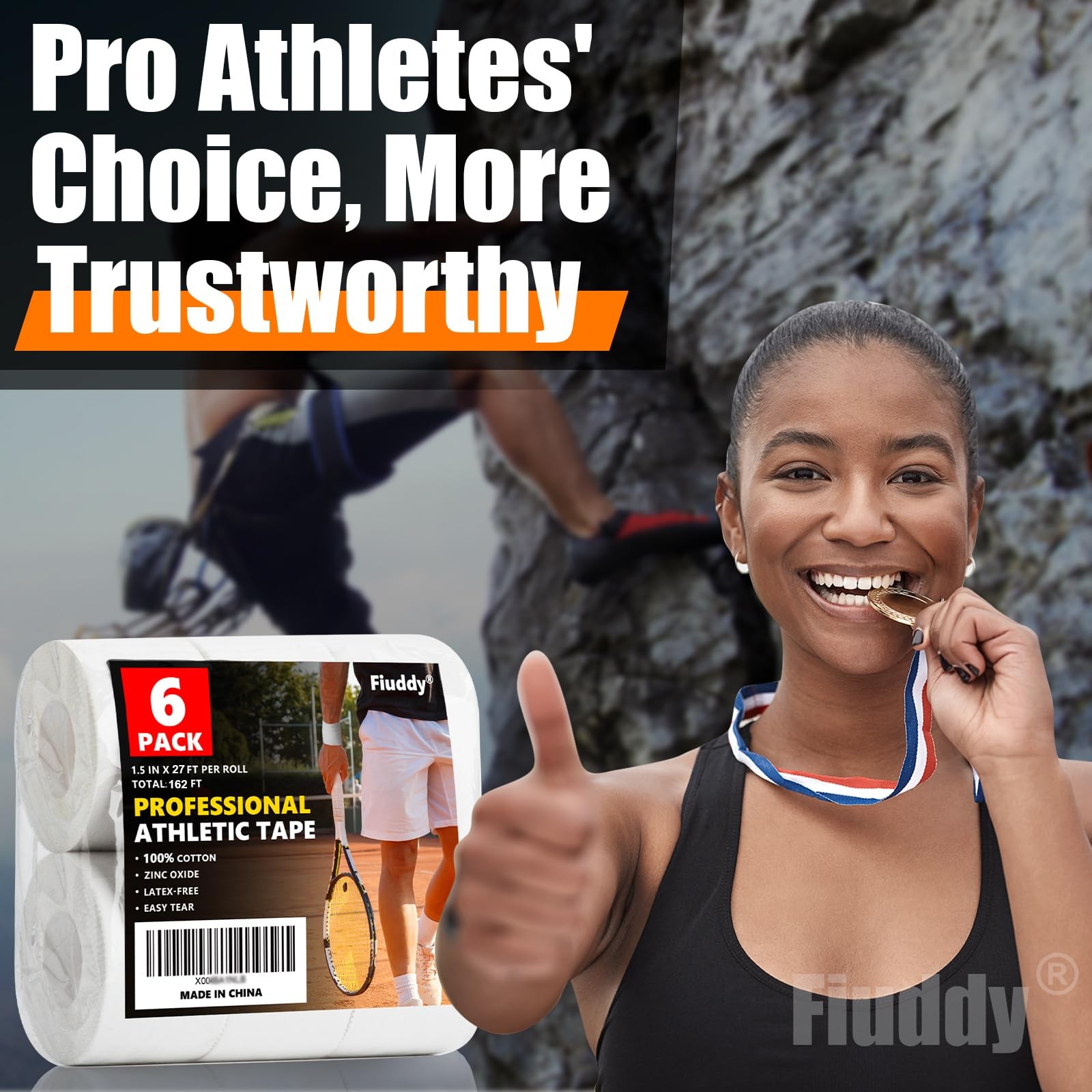 Professional 6 Pack White Athletic Sports Tape-1.5Inch×27 Feet Per Roll,162 Feet