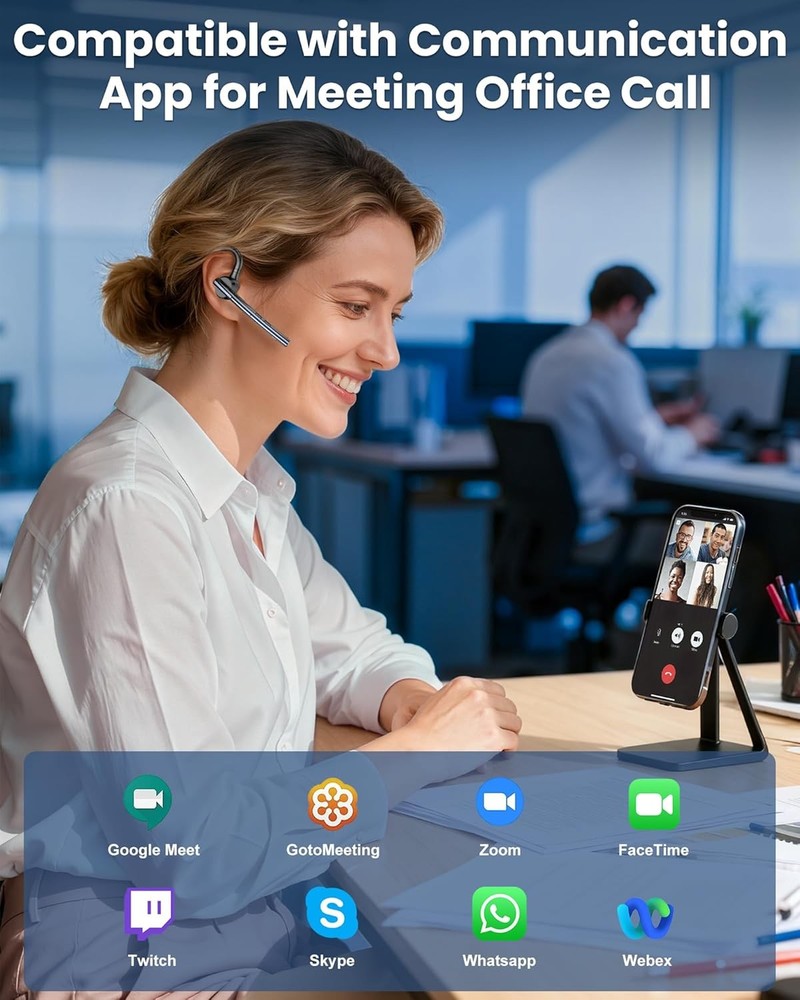 New Bee Bluetooth Headset V5.1 72H Talk Time Dual Mic with Mute Button for Busin