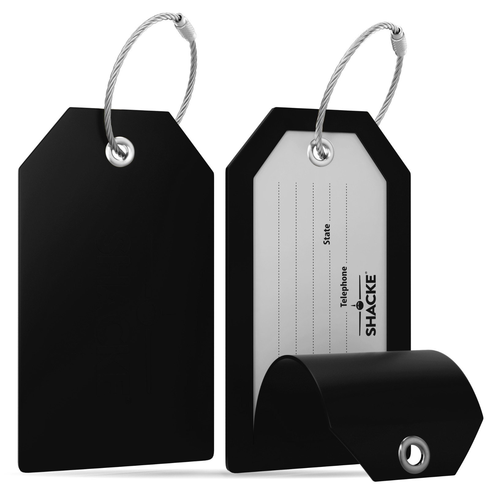 Shacke Luggage Tags with Full Back Privacy Cover w/Steel Loops - Set of 2