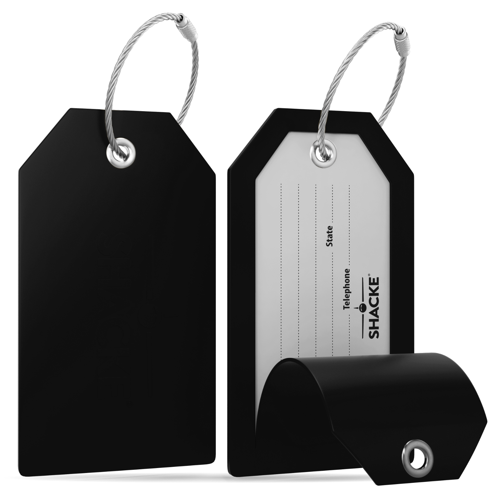 Shacke Luggage Tags with Full Back Privacy Cover w/Steel Loops - Set of 2