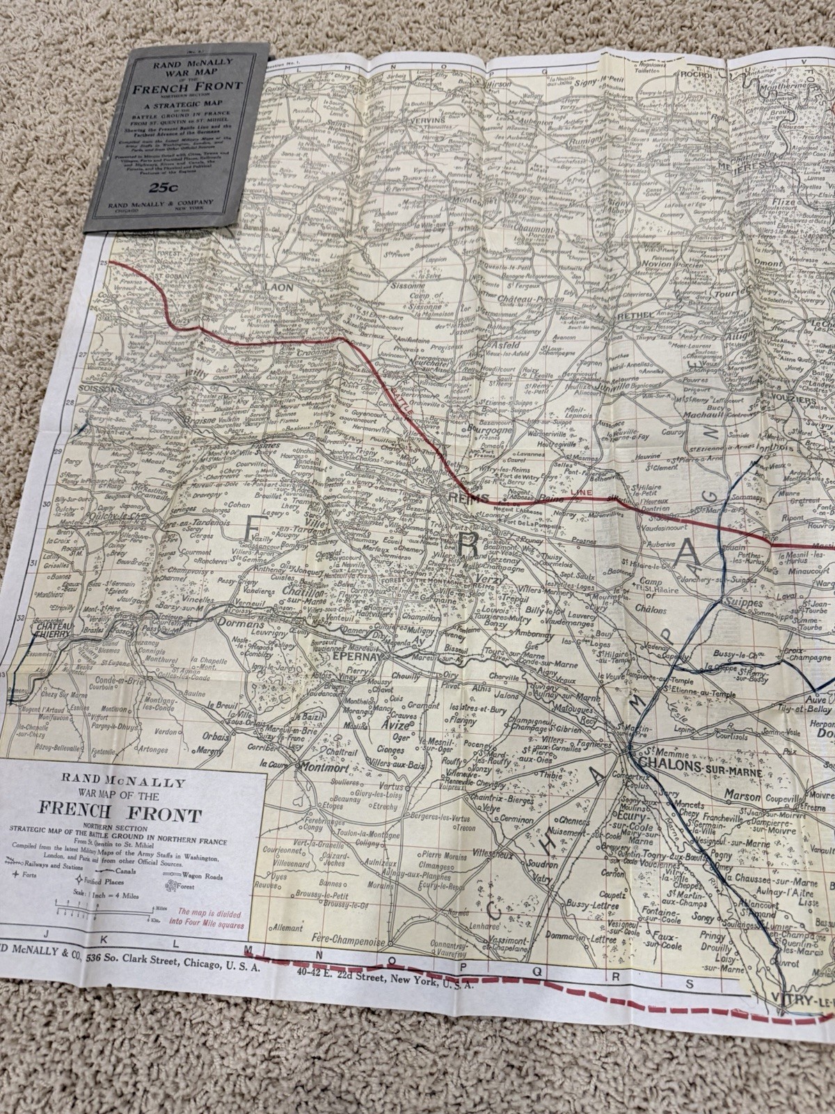 World War I Rand McNally War Map of French Front 1917 WWI EUC