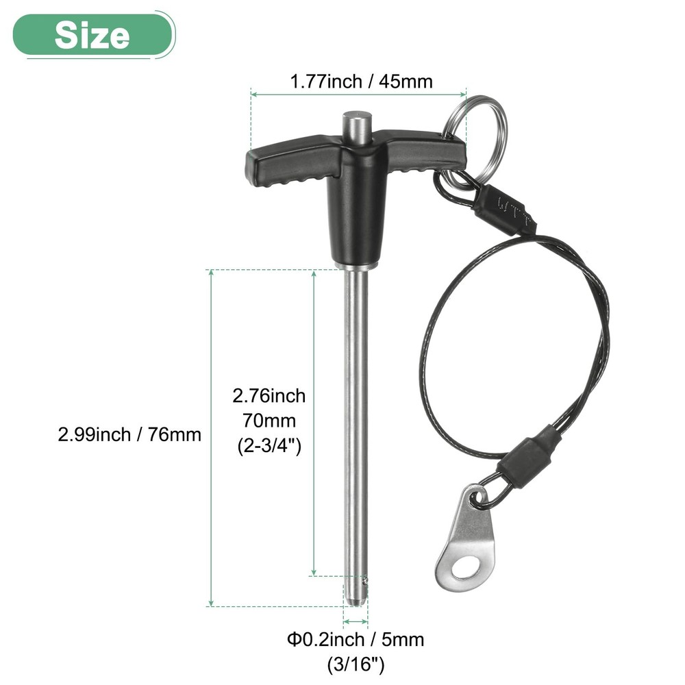 T Handle Lock Pin, 3/165mm Dia. 2-3/470mm Usage Length Push-Button Quick Rele...