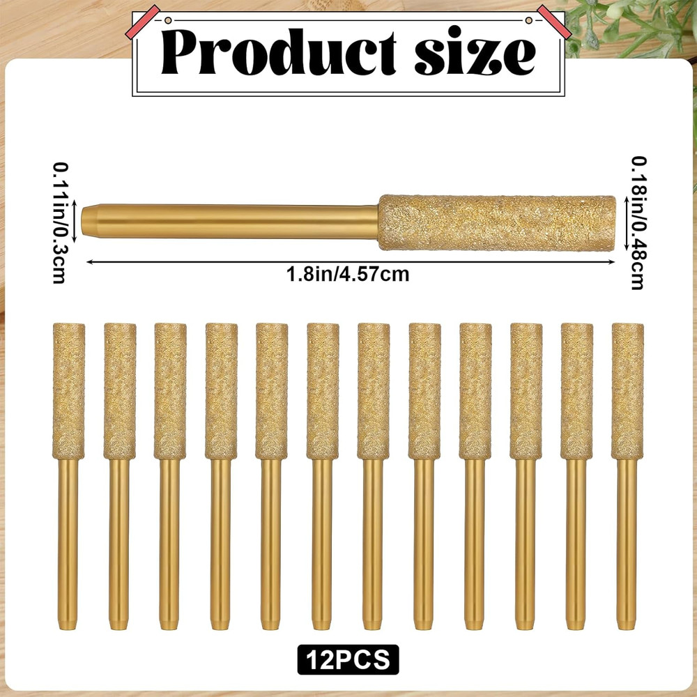 12 Pcs 3/16 Diamond Chainsaw Sharpener Bits Titanium Plated Grinding Burr Set