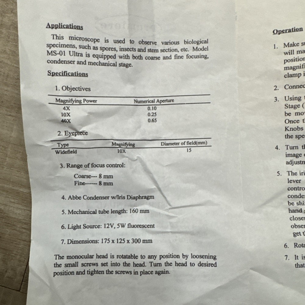 Microscope Student Premiere Model MS 01