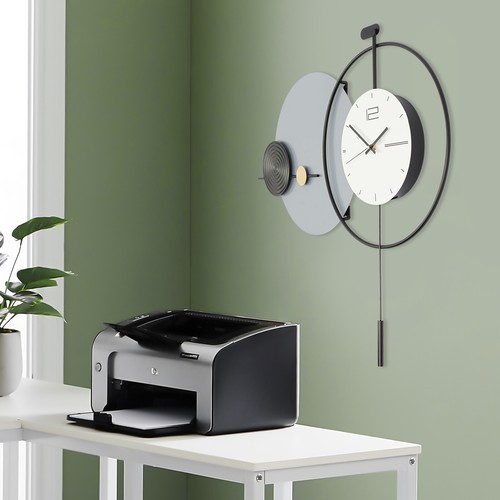 Modern Iron Wall Clock with Pendulum, Elegant Design for Home Decor