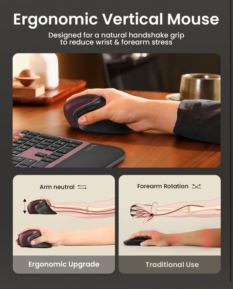 ProtoArc Ergonomic Vertical Mouse, EM11 NL Bluetooth Mouse Wireless