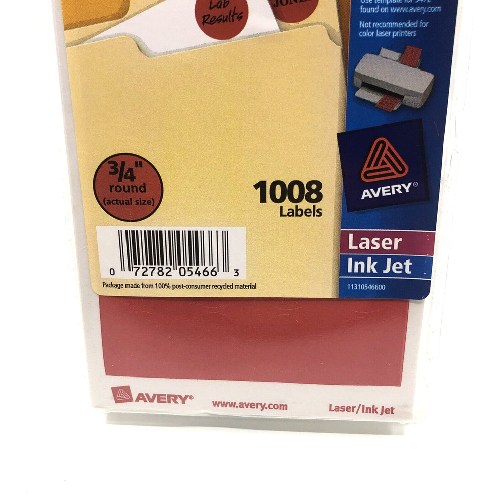 RED Dot Avery 05466 Round Color Coding Label 3/4" Round Removable