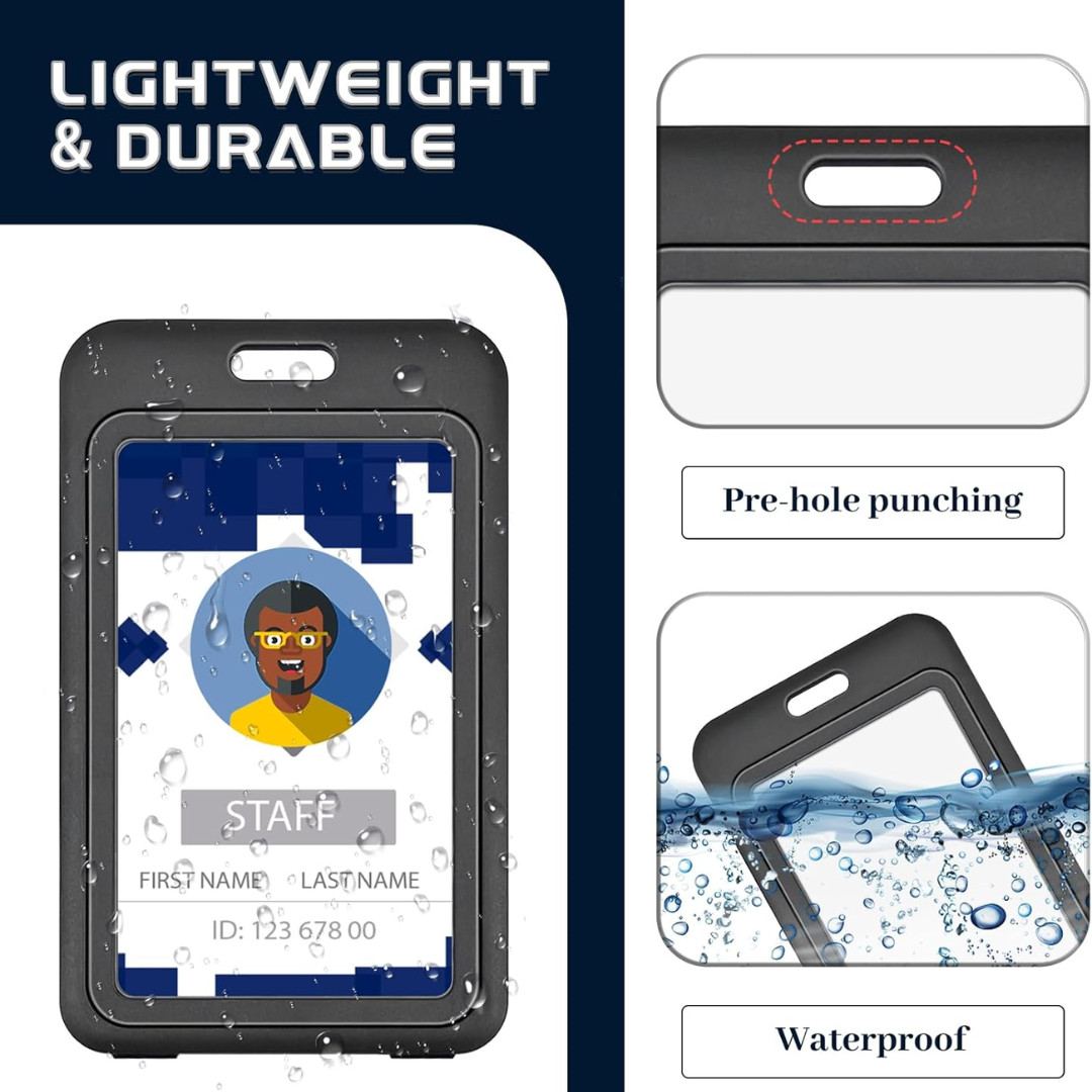 ID Badge Holder with Double-Sided Windows Hard Plastic Vertical ID Card Holder