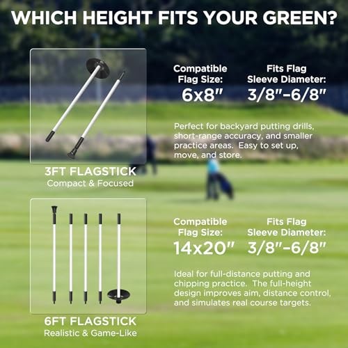 Golf Flagstick - Portable Design, Practice Putting 3ft White Flagpole-1 Pack