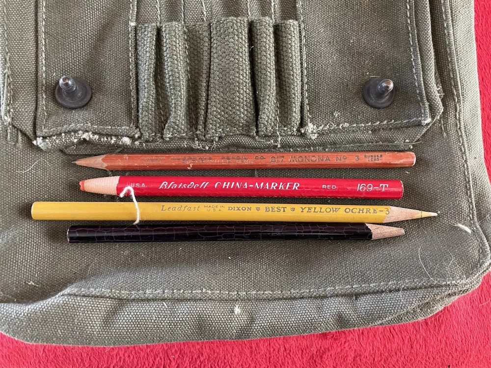 ID'd USMC Map Dispatch Case Bag w/ Pencils 1944 WWII Original MARINE CORPS M1938