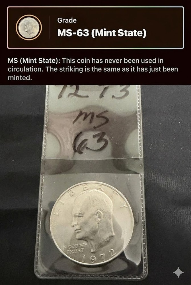 1972 p Type 3 Eisenhower Dollar  "Ike Silver Dollar" MS SixtyThree
