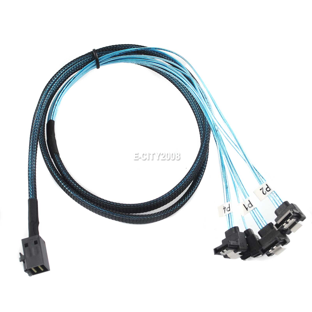 Angled 4 SATA Target Hard Disk 6Gbps to Internal Mini SAS SFF-8643 Host Cable 1M