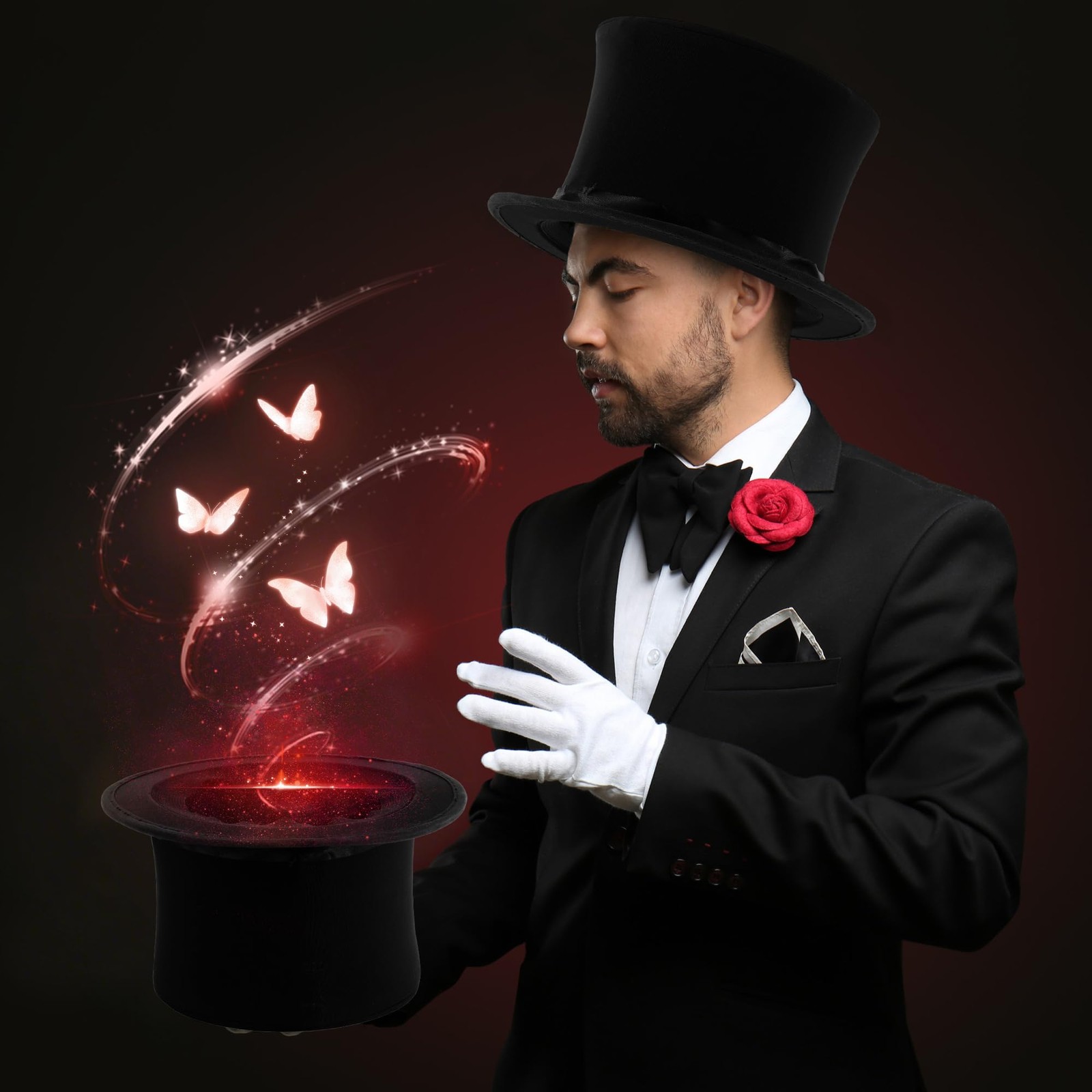 Magician Collapsible Top Hat Costume Black Top Magic Folding Hat for Men Wome...