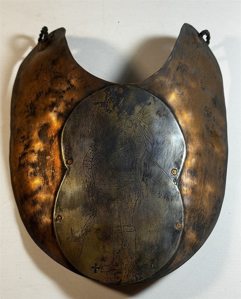 Hand Hammered Copper Gorget Plaque Native Warrior Engraved Studio Metalwork