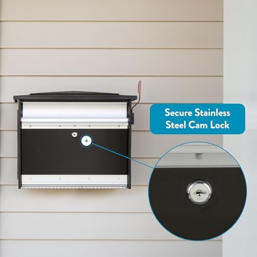 MailSafe Locking, Wall-Mounted Mailbox for Outside, Rust-Resistant Black