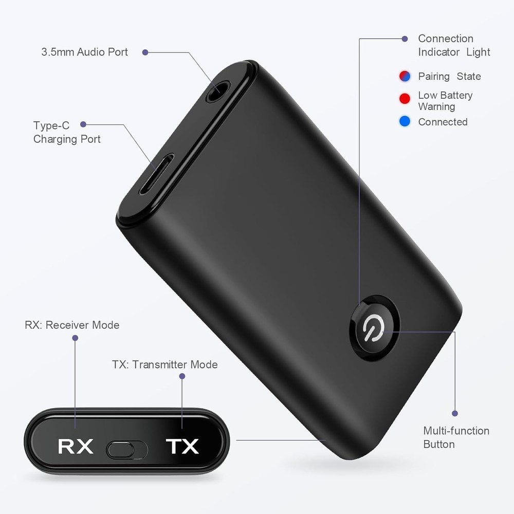 Transmisor Receptor Bluetooth 2 en 1, Llamada Manos Libres Aux