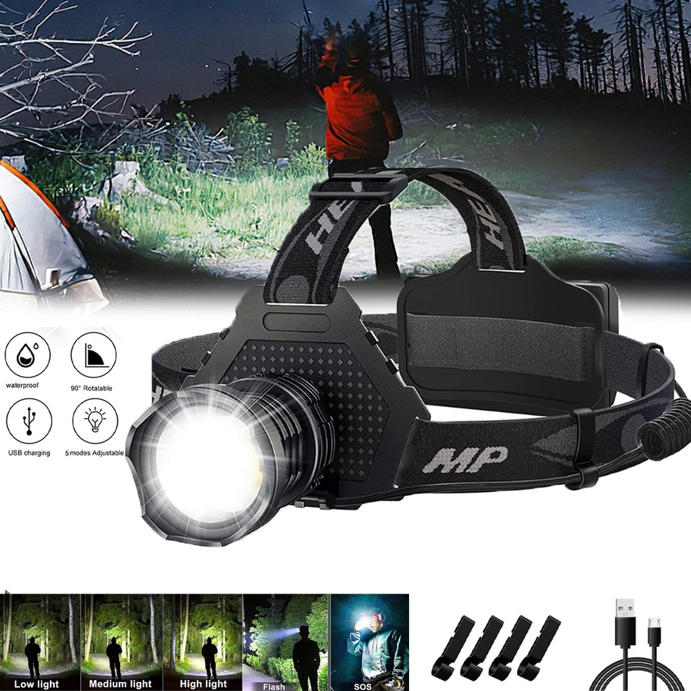 2Pack 100000 Lumen Super Bright Head Lamp Rechargeable LED Headlamp Flashlight