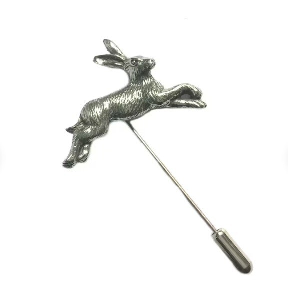 Solid 935 Argentium Silver Running Hare Design Men's Luxury Lapel Pin