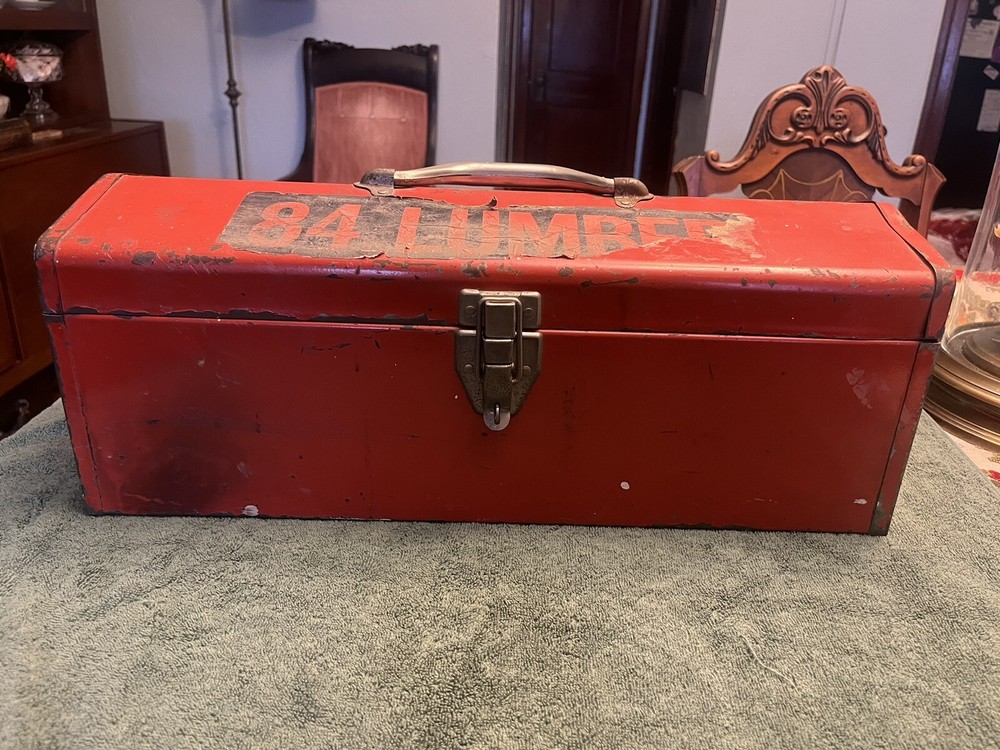 Vintage Red Metal Tool Box