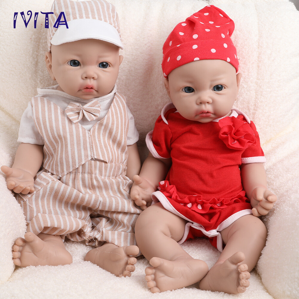 IVITA 17" Soft Silicone Reborn Baby Boy and Girl Newborn Squishy Silicone Doll
