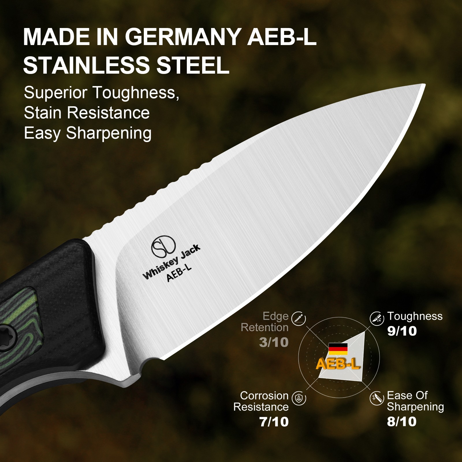 Kizer Whiskey Jack Fixed Knife AEB-L Blade G10 & Damascus G10 Handle With Sheath