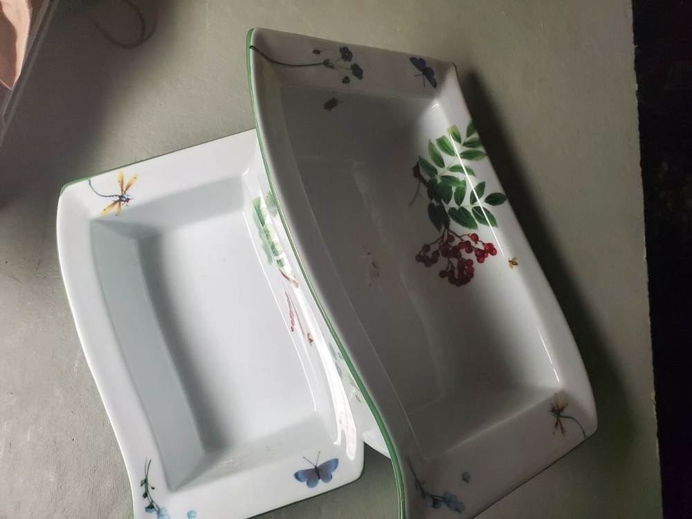 2 TEMP-TATIONS Bakeware Casserole Dishes Stand Dragonfly Fruit TEMPTATION