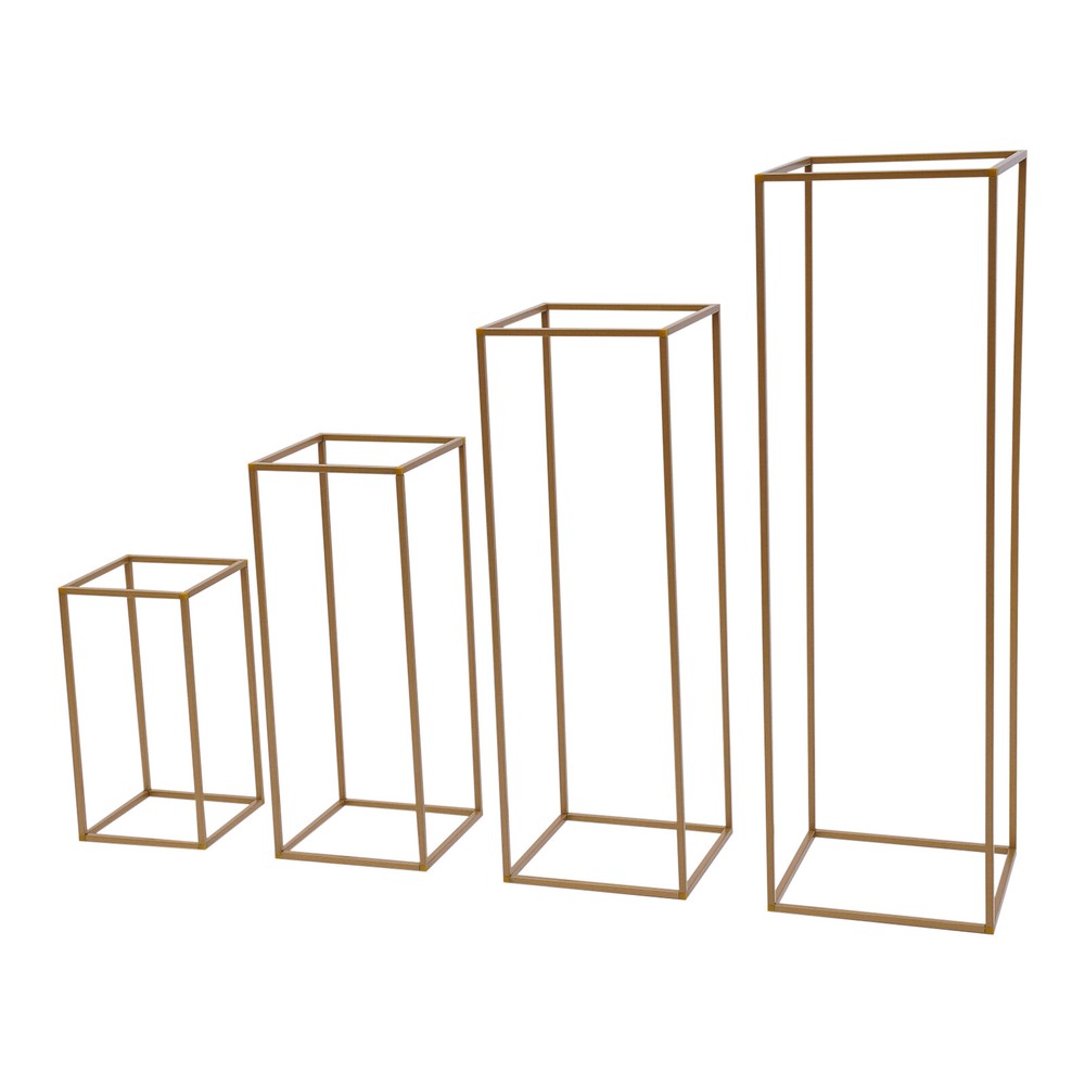 4PCS Gold Flower Stand Rectangular Rack Set For Wedding Table Centerpieces Decor