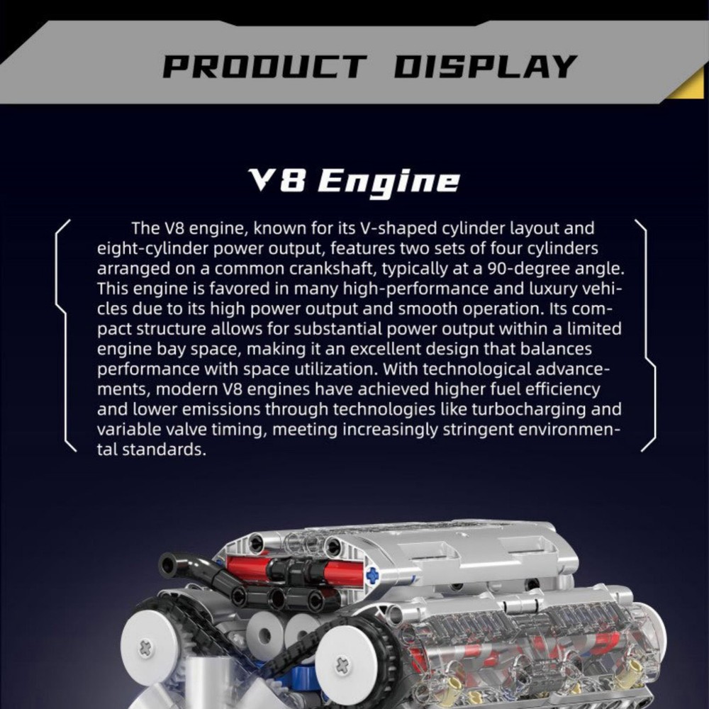 Visible V8 Engine Motor Engineering Model Stacking Blocks Education Toy