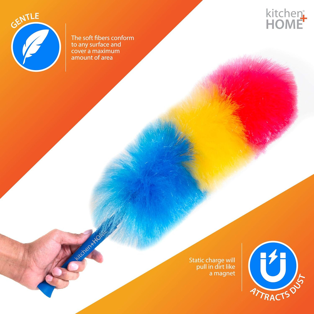 Kitchen + Home 23” Inch Rainbow Static Duster - Electrostatic Feather Duster Att