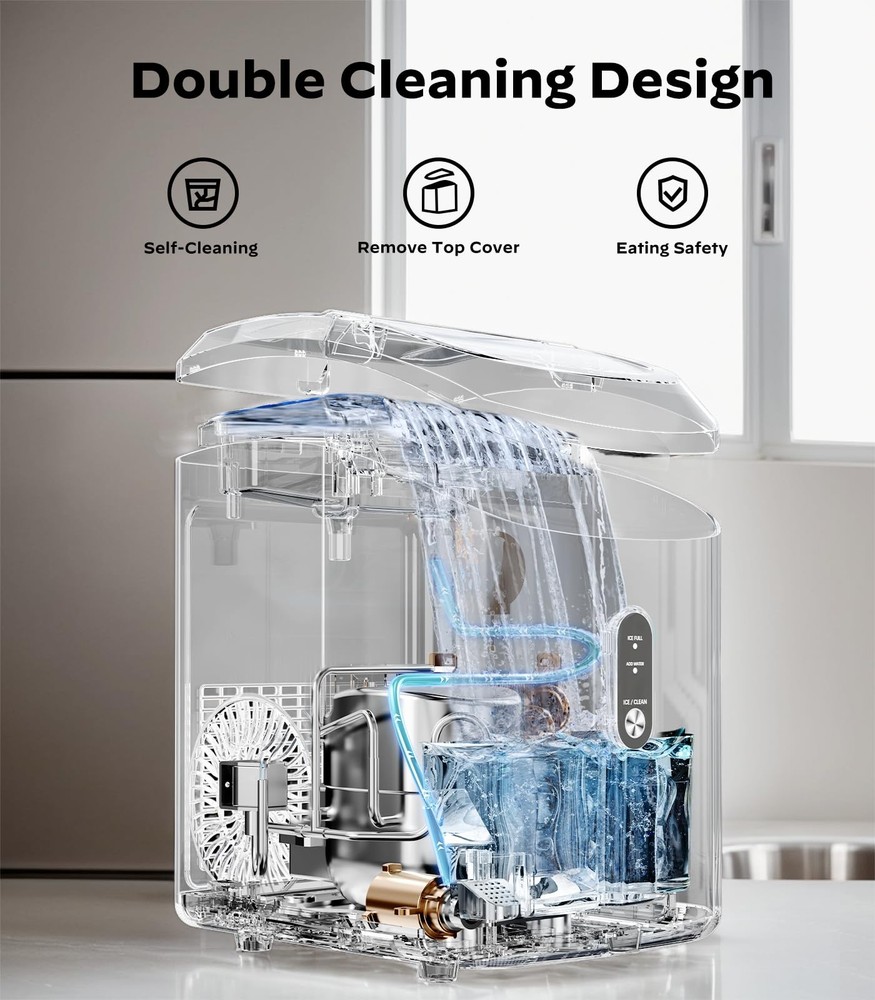 Nugget Ice Makers Countertop, Pellet Ice Machine Self-Cleaning Function 33 lbs