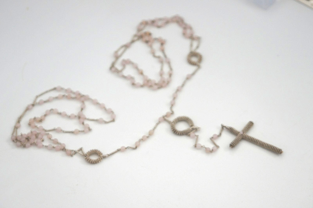 Catholic Sterling Siver and Rose Quartz Hand crafted Wedding Lasso