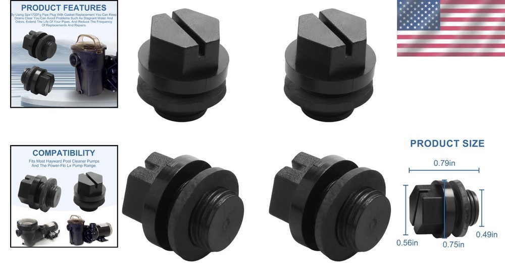 4-Pack Pipe Plug with Gasket Replacement for Hayward Pool Pumps - Durable & Easy