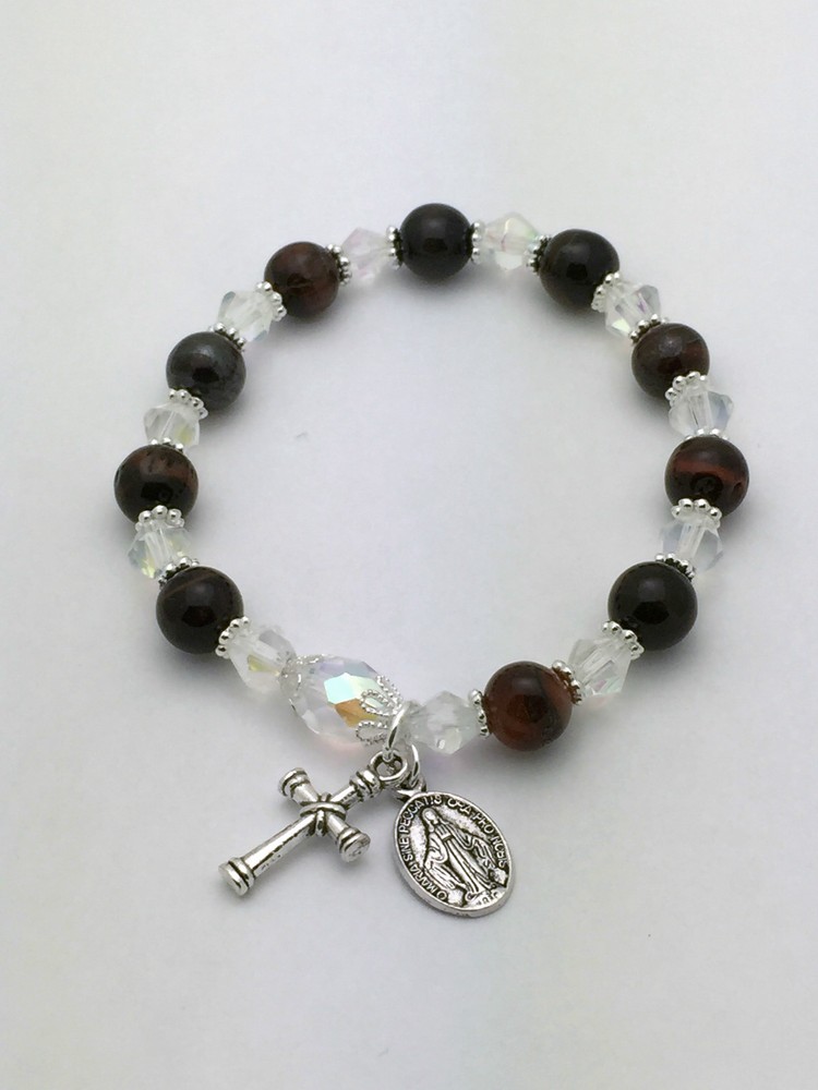 Stretch Tiger Eye Miraculous Rosary Bracelet - 7"