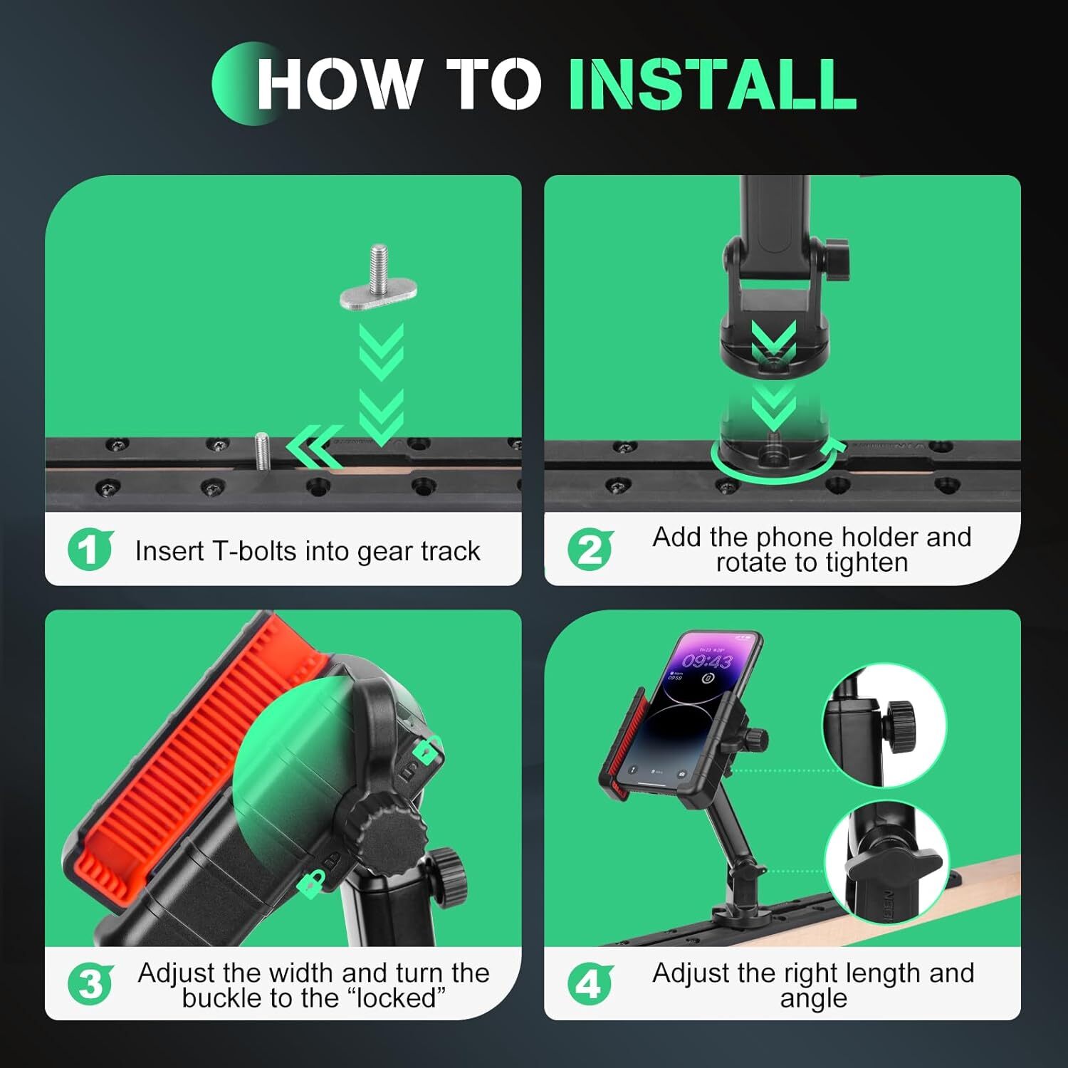 Kayak Phone Holder Mount, 360°Adjustable Kayak Phone Holder with Long Arm