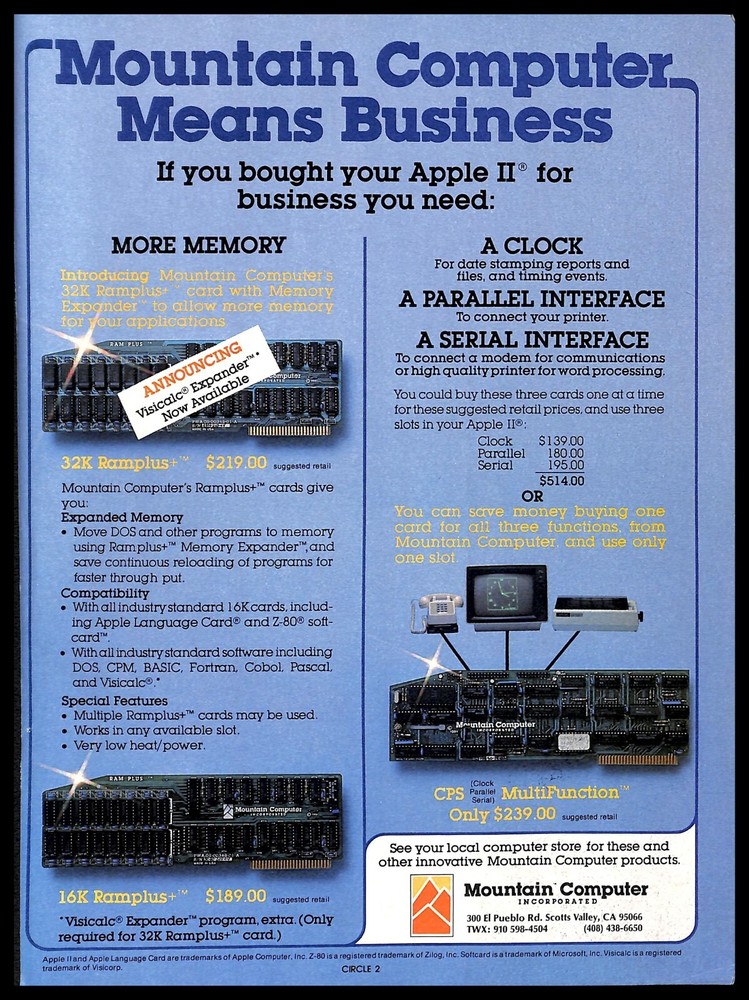1982 Mountain Computer Apple II Hardware PRINT AD Retro Computers PC