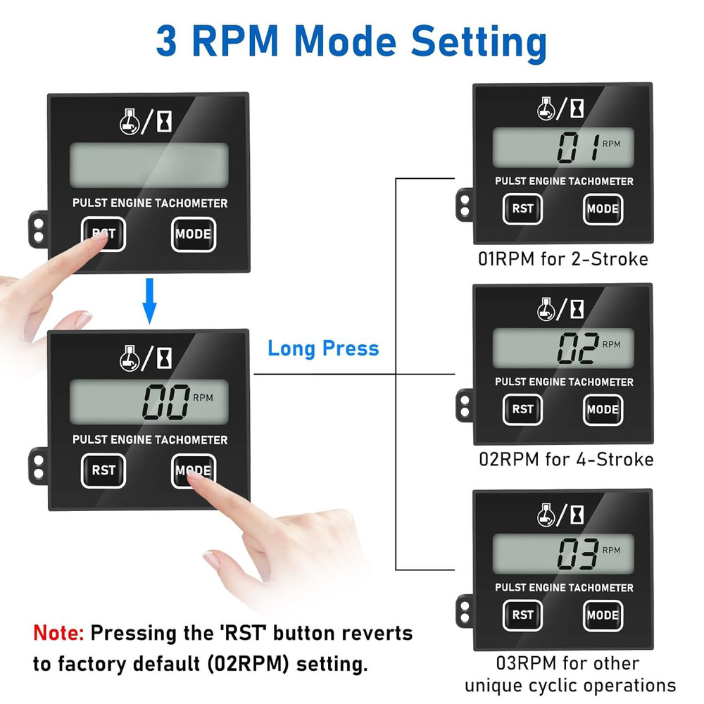 Small Engine Tachometer, Digital Tachometer Tach Gauge Reset Function Equipped w