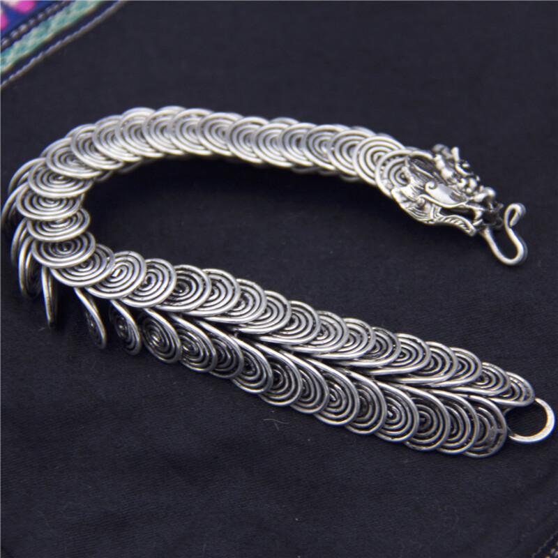 Tibetan Silver Bracelet Handmade Tibetan Silver Bangle Mascot Dragon Bangle