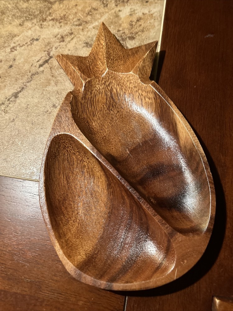 Monkey Pod Wooden Pineapple Divided Dish 10x 5.5