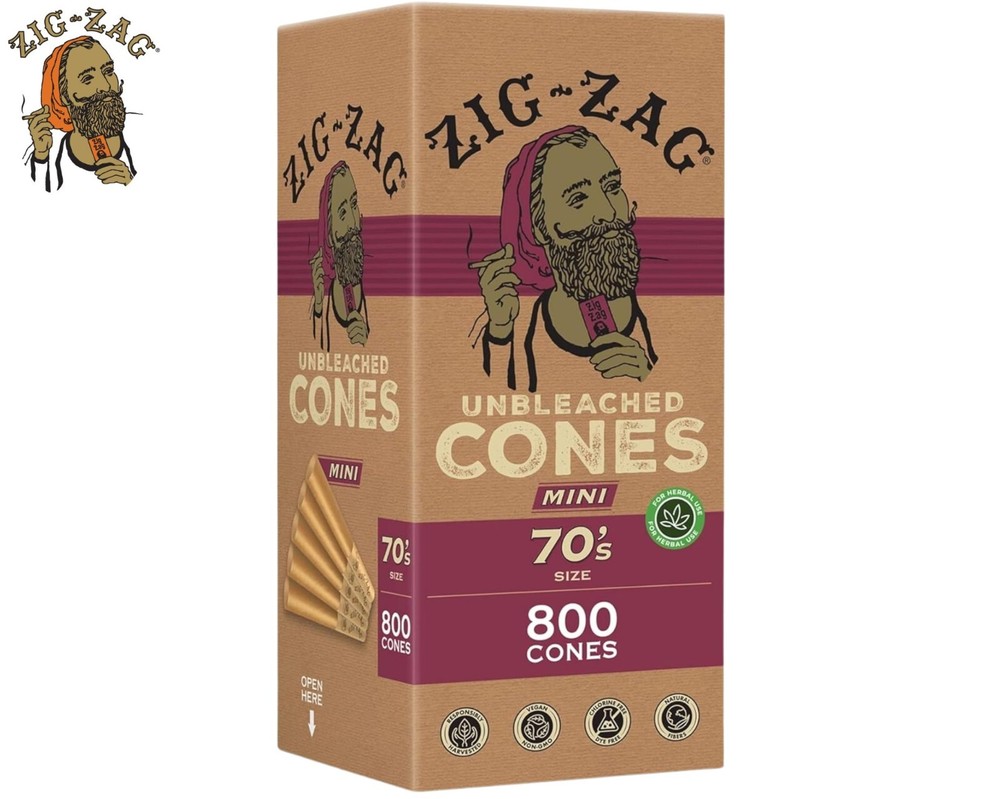 ZIG-ZAG Pre Rolled Cones Unbleached 70mm Size (800 Cones) Rolling Papers
