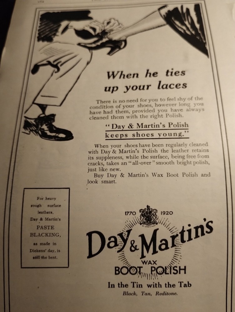 A2v  Ephemera 1920s Advert Day & Martins Polish
