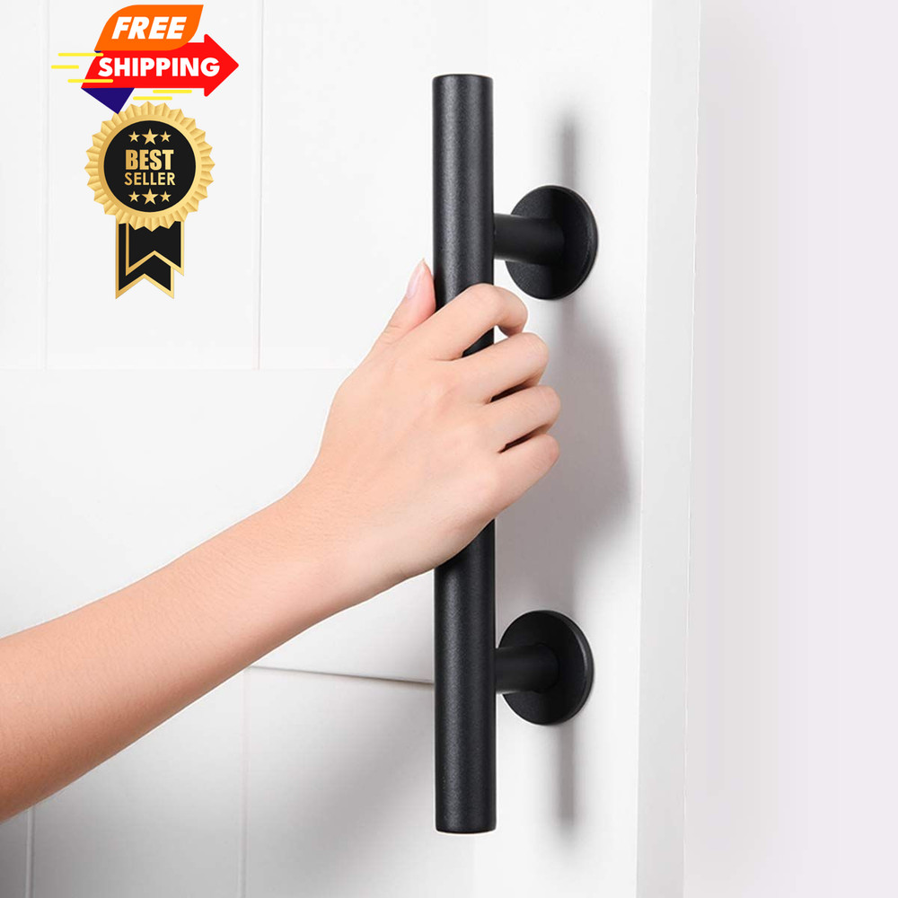 SMARTSTANDARD 2PCS 12" Pull and Flush Barn Door Handle Set, 12 Inch, Black