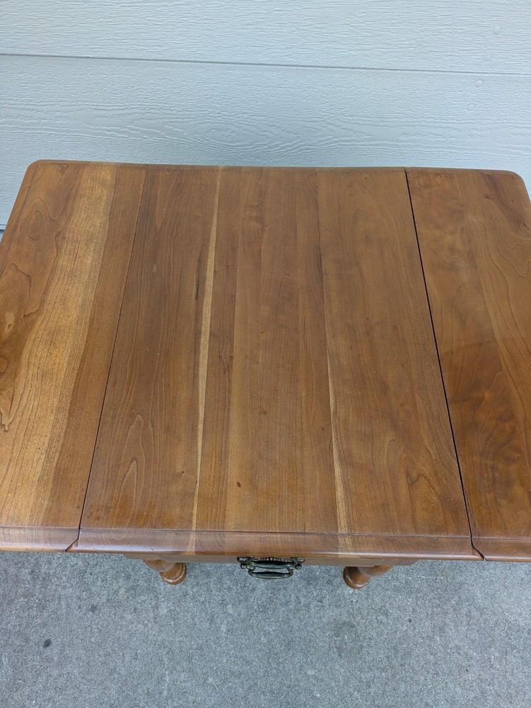 Vintage Rustic Country Colonial Solid Cherry Wood Drop Leaf 2-Drawer End Table A