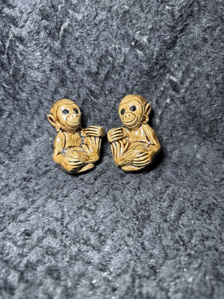 2 Vintage Ceramic Macrame’ Monkeys Beads 3 inches tall.