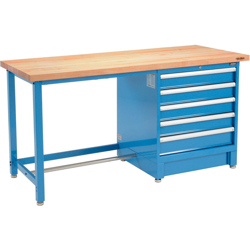 Global Industrial 72Wx30D Modular Workbench 5 Drawers Maple Butcher Block Square